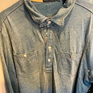 Polo Denim Long-Sleeved Collared Shirt, Size XL